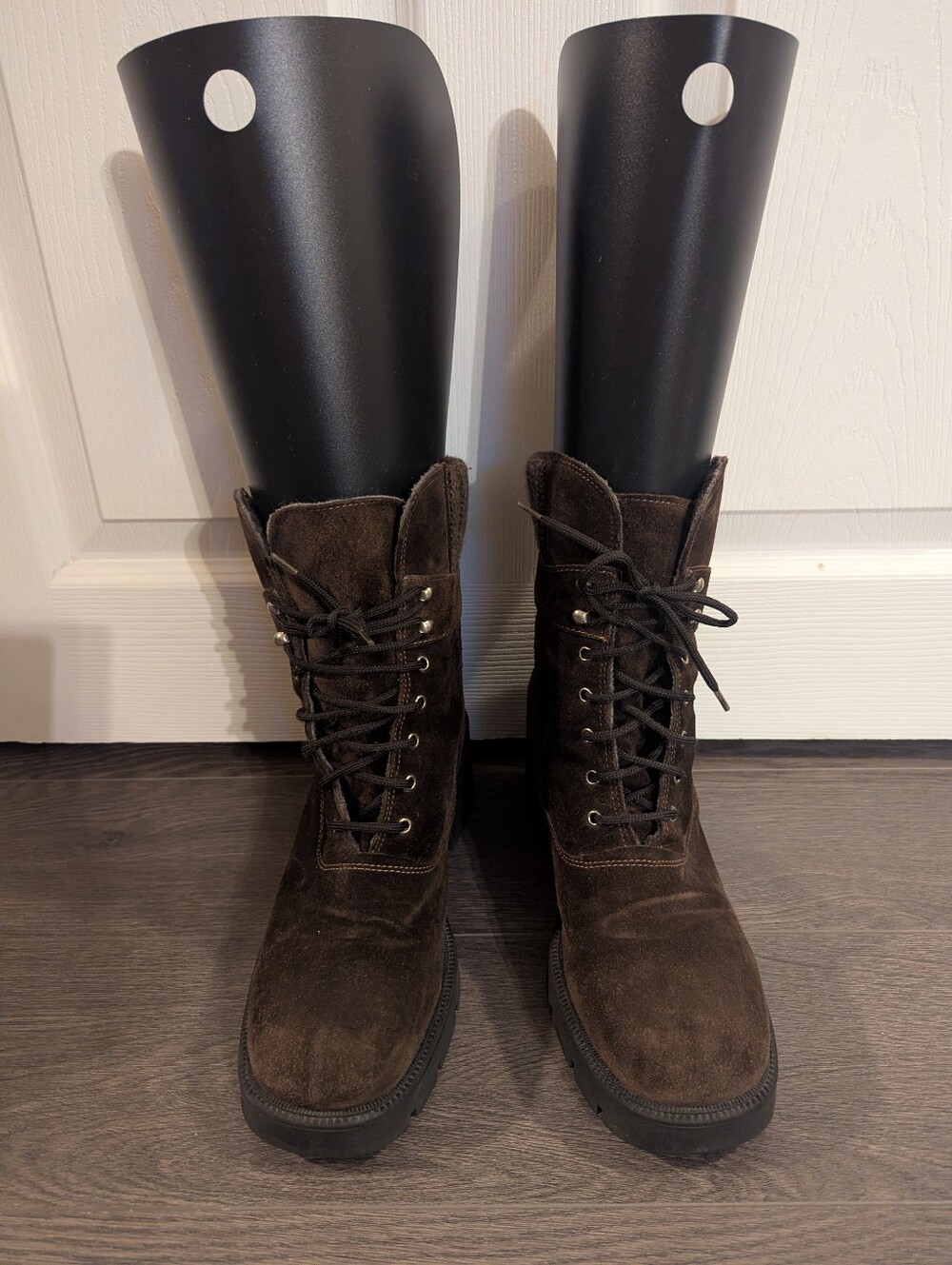 Aquatalia Marvin K. Weatherproof Suede Combat Boots Knit Cuff - Italy - Size 10